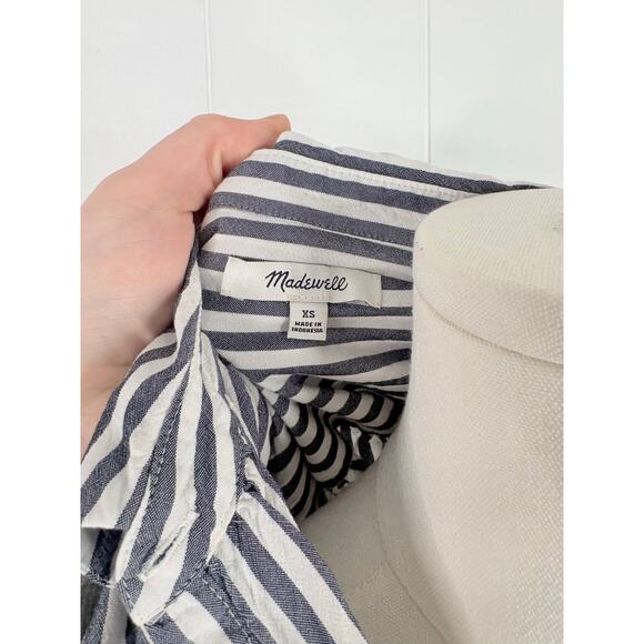 Madewell Central Stripe Button Down Shirt Size XS Short Sleeve Hi Low Top - Picture 9 of 9